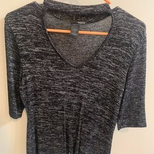 Heather black V neck top